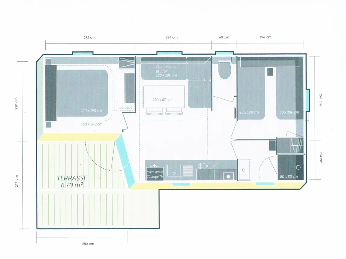 Plan du mobil-home First du Camping du Pont