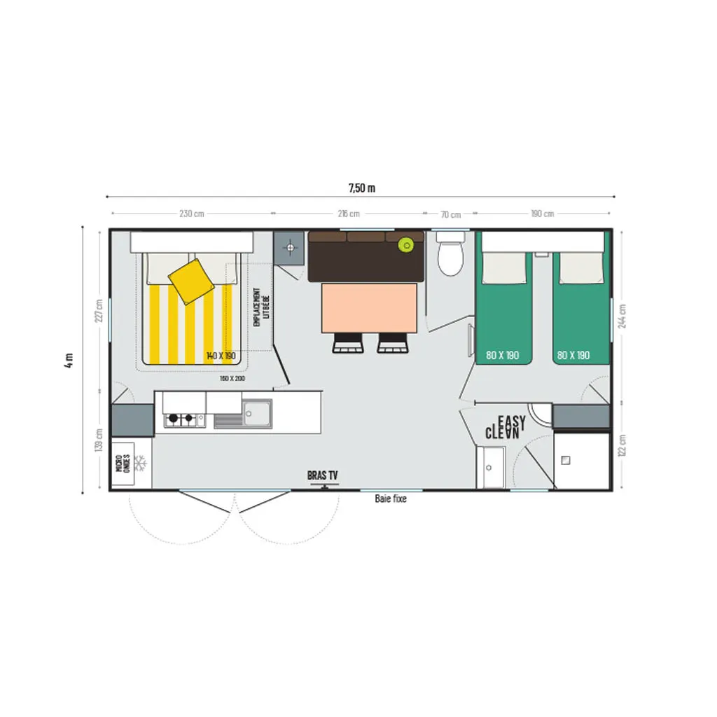 Plan du mobil-home Premium du Camping du Pont